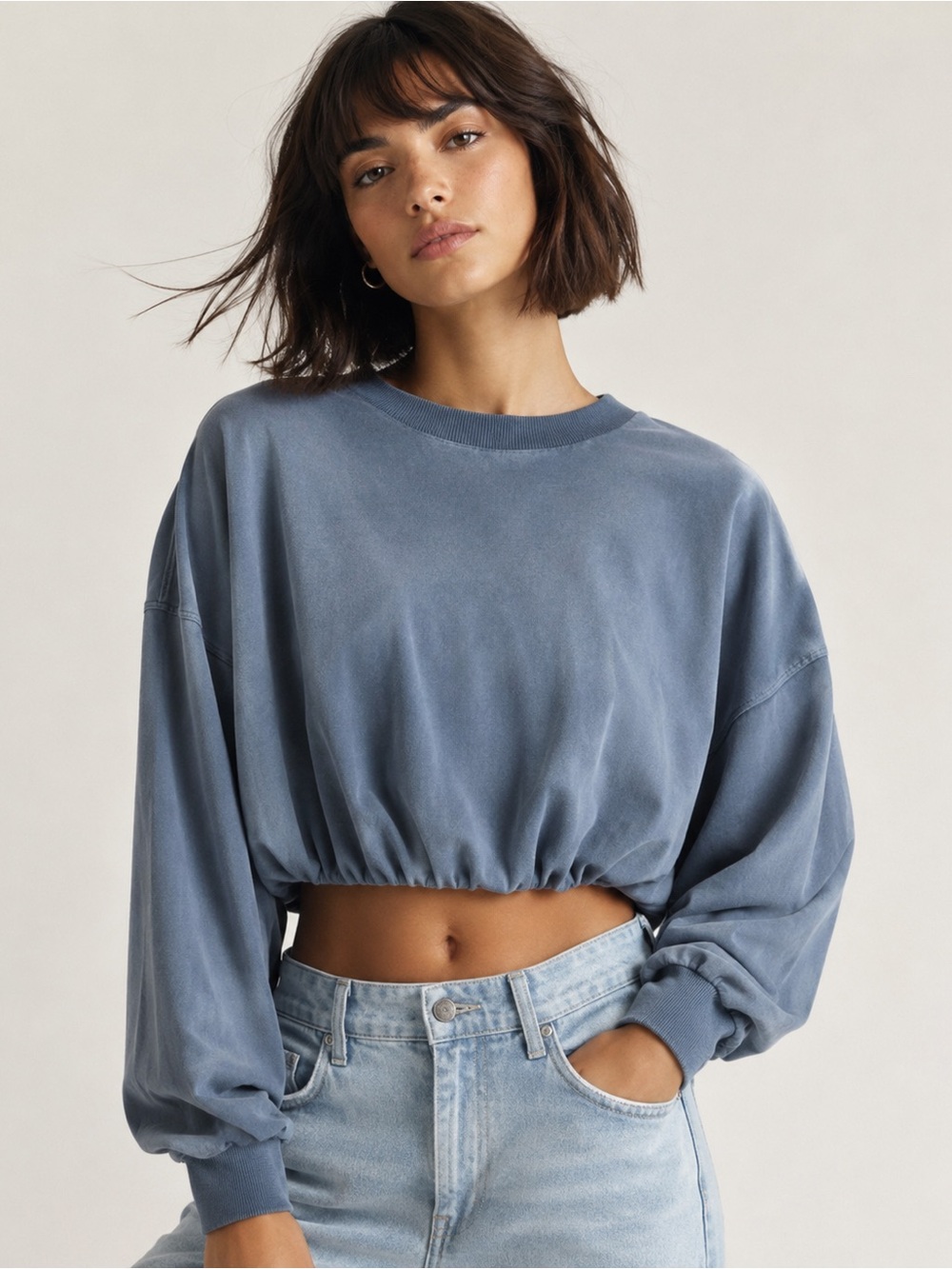 Women's Bubble Hem Long Sleeve Crewneck Sweatshirt by JoyLab